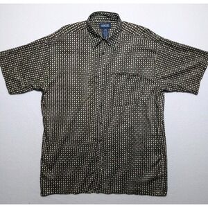 Vintage Honors Geometric‎ Print Rayon Shirt Mens L Oversized 90s Black Tan